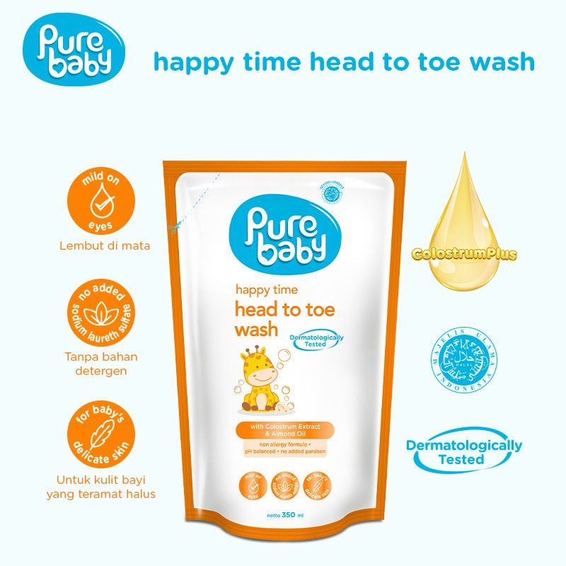 Pure Baby Head To Toe Wash Refil 350ml/Sabun dan shampo mandi bayi