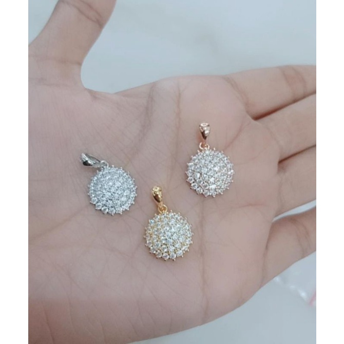 kalung rantai nori paperclip+liontin bulat bunga mp/perak asli silver 925 lapis emas/perhiasan fashion wanita terbaru