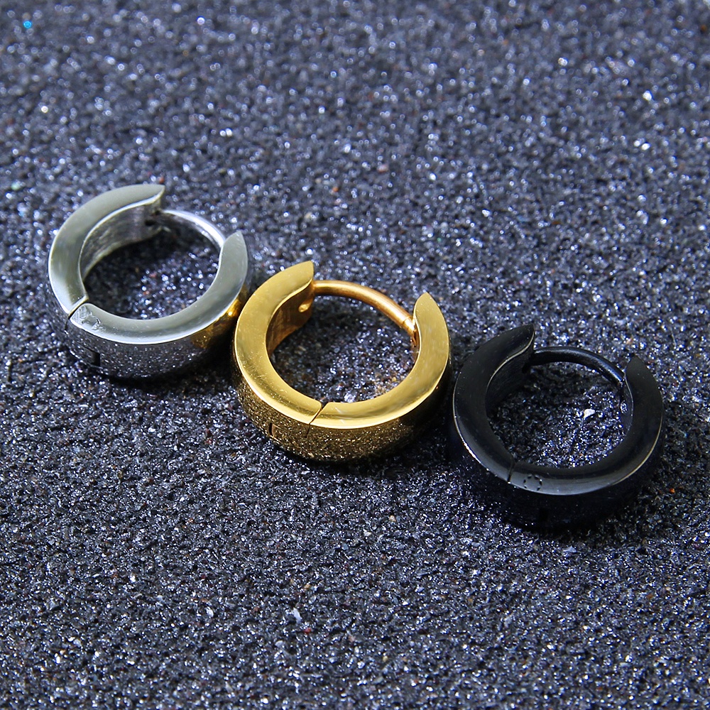 1pasang Anting Bulat Stainless Steel Tindik Tulang Rawan Telinga Anting Hoop Anting Lingkaran Bulat Hitam