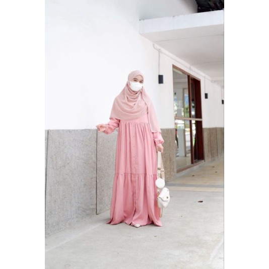 Gamis Polos Terbaru 2022 Bahan Jasmine Airflow Warna Dusty Pink Dress Muslim Remaja Adem Flowly Tida