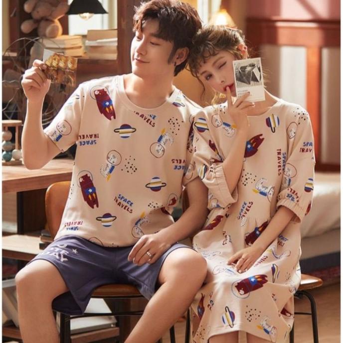 READY STOCK SETELAN BAJU KAOS DASTER COUPLE PIYAMA BAJU TIDUR PASANGAN SUAMI ISTRI 