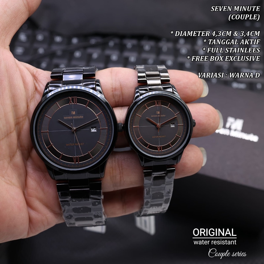 (FREE BOX) JAM TANGAN COUPLE SEVEN MINUTE LS3178 FULL STAINLEES TANGGAL AKTIF