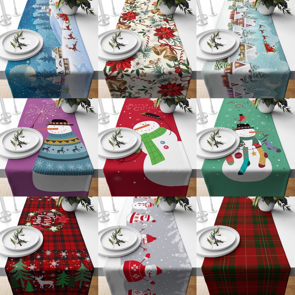 Table Runner Taplak Meja Print Motif Natal Christmas Edition Santa Claus Holiday Season 140x40 dan 230x40 cm - Pusat Kado Murah