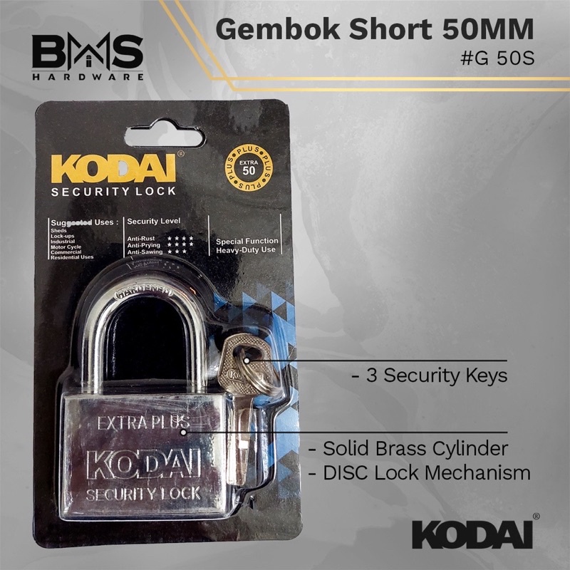 Gembok pintu pagar Kodai leher pendek 50mm 60mm