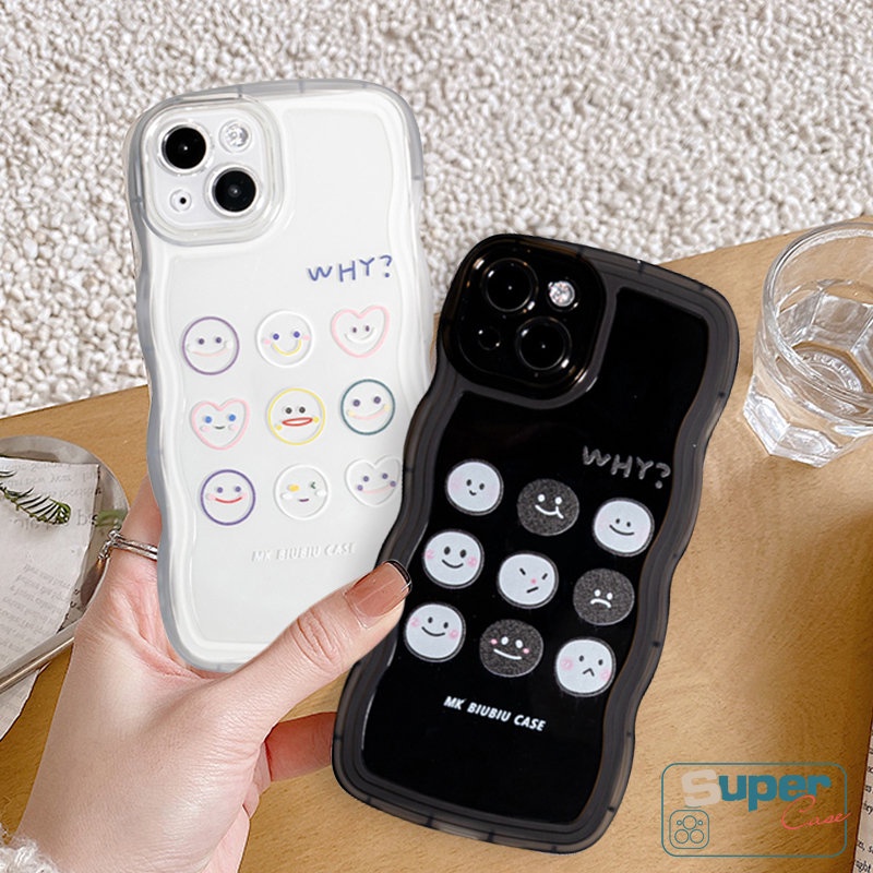 Casing Pasangan Untuk Realme C33 C55 C30 C25 C25Y C35 C21Y 9i 8i 8 8Pro C12 C11 C25s C15 9 9Pro+C3 7i 5i 6i 5 7 C1 C20 C20A Smiley Lucu Kartun Ekspresi Lucu Lembut Bergelombang Edge Case