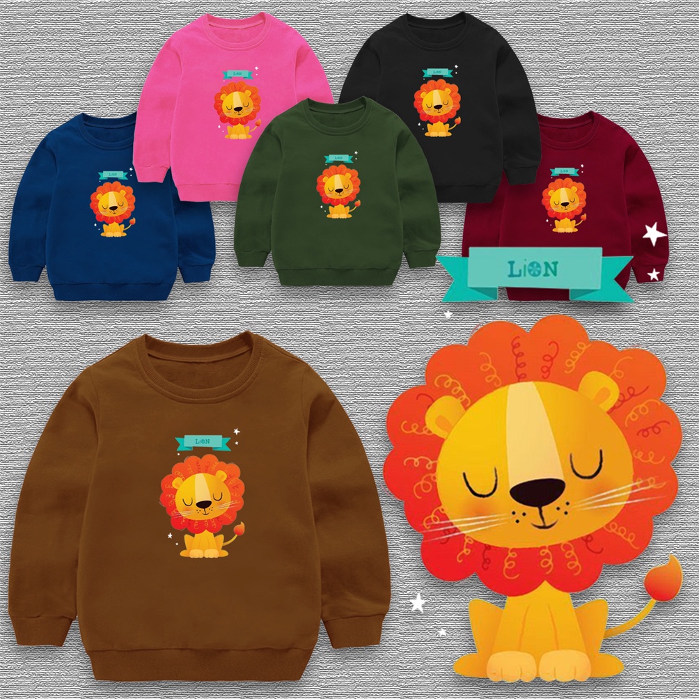 Sweater crewneck anak LION baju anak laki laki perempuan size 2-10 tahun