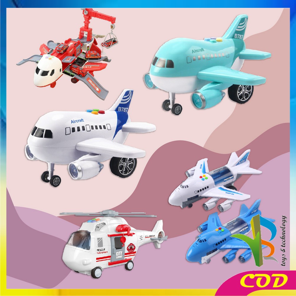 RB-M226 M229 Mainan Pesawat Terbang Inersia / Maenan Anak DIY Helicopter Bongkar Pasang Mobil / Plane assemble Musik Flash Airbus Mainan Anak