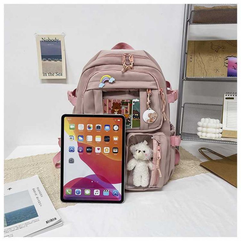 Young Tas Ransel Wanita untuk Sekolah Kampus Cute Bear - YB-01 pink