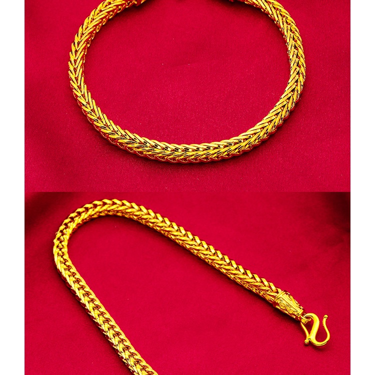 Goldkingdom Perhiasan Fashion Emas Asli Kadar 375Bangkok Aksesoris Ready Stock Majestic Minimalis Man Lapis Emas Gelang Tulang Ular 60cm Kalung Rantai Ekor Rubah