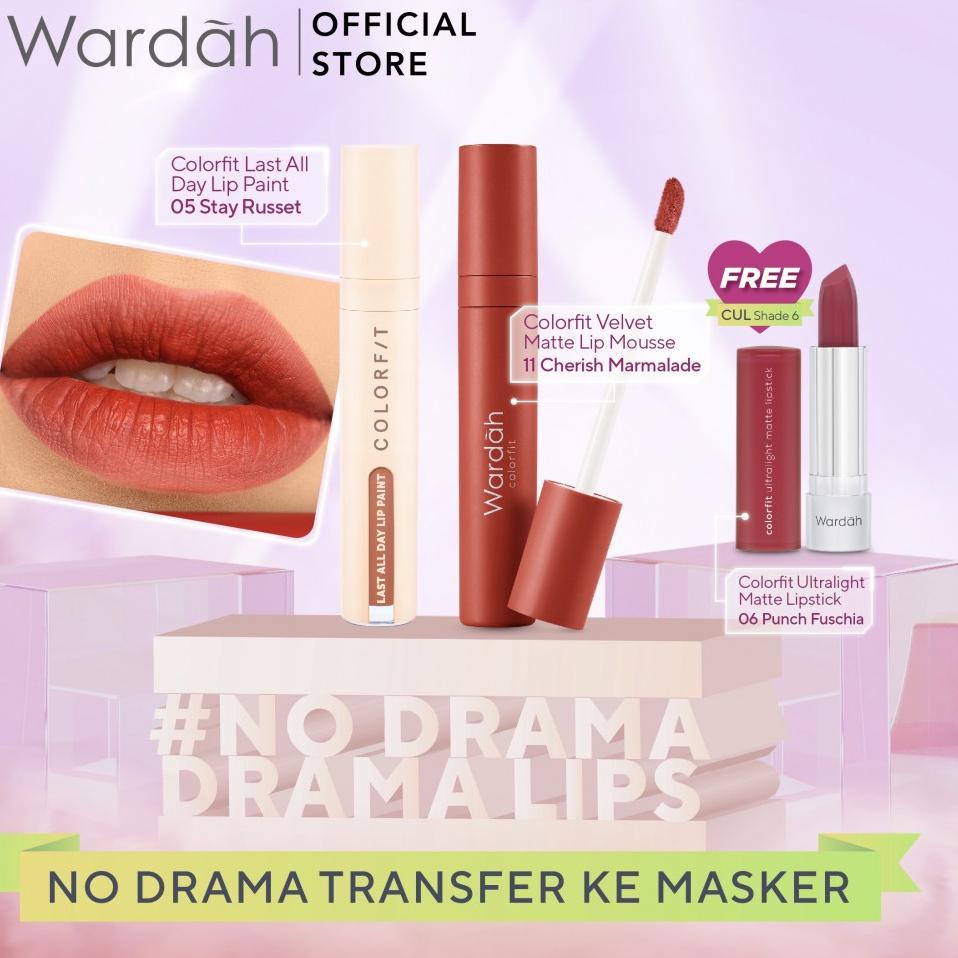 Terlaris Wardah No Drama Transfer ke Masker Set Bundle- Colorfit Lip Paint 05 dan Colorfit Velvet Li