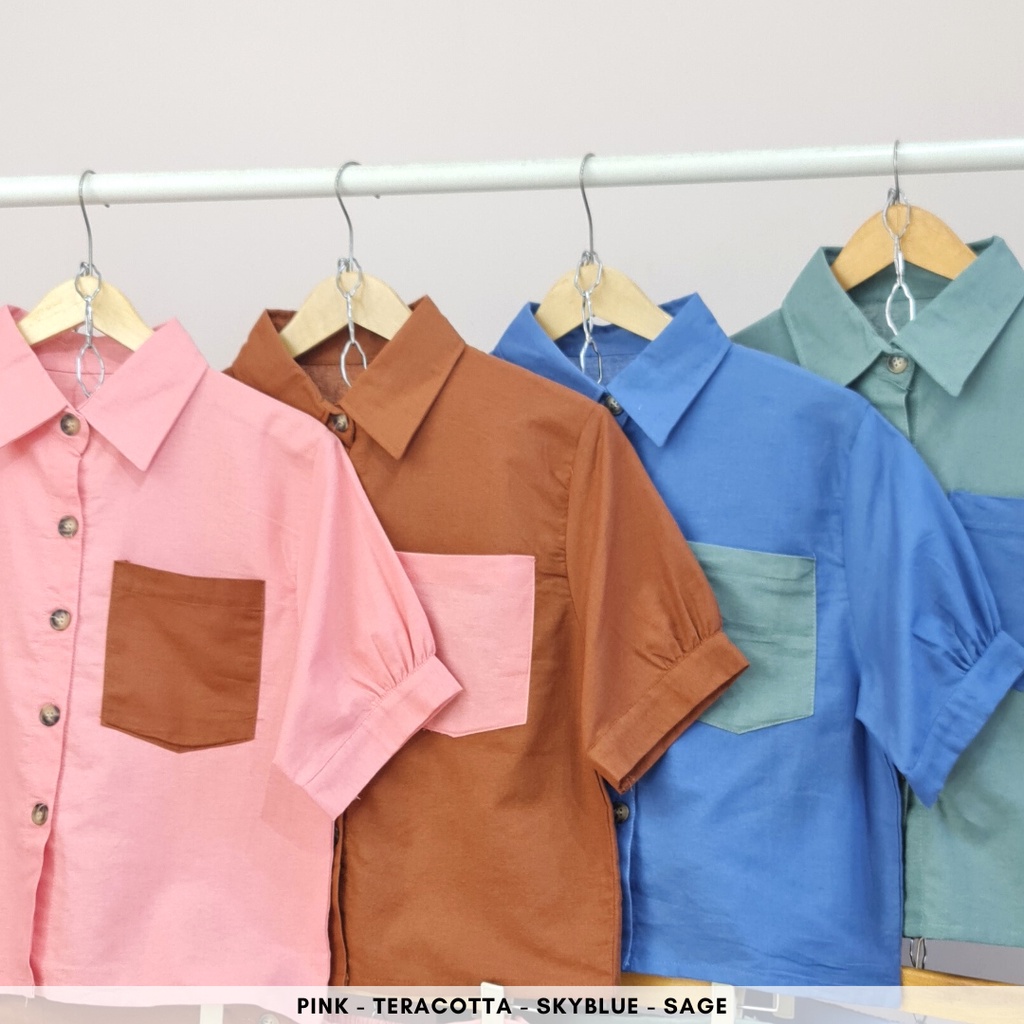 4671 magnia button pocket ramie short one set polos