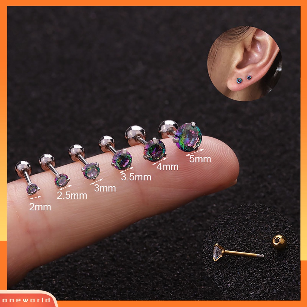 [WONE] 1pc Anting Wanita Cubic Zirconia Kecil Aksesori Perhiasan Shiny Colorful Stud Earring Untuk Belanja