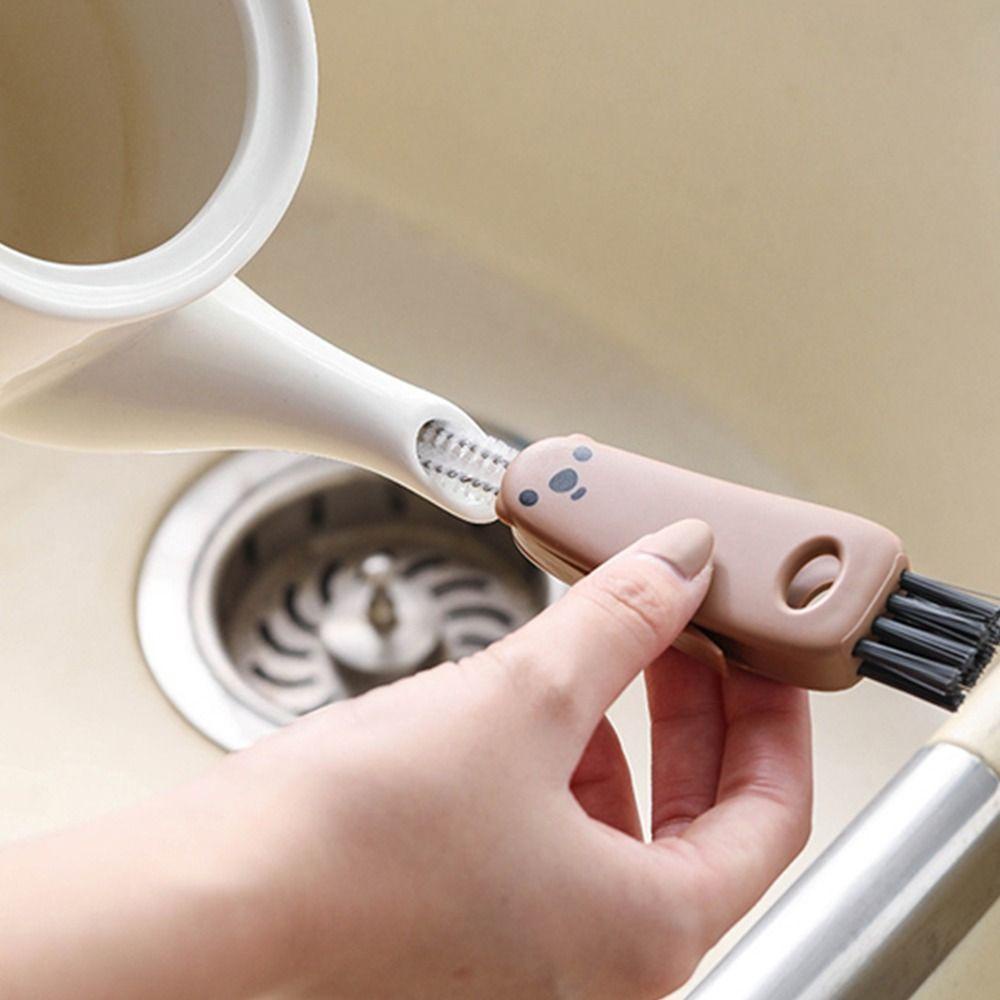 [Elegan] Sikat Botol Susu Bermanfaat Sanitary Trinity Cleaning Brush Groove Brush Beruang Tahan Lama Cangkir Scrubber