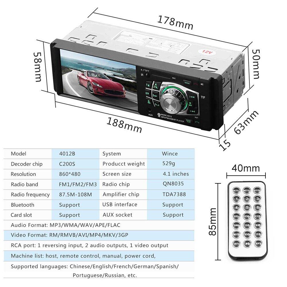 Single Din 4022D LCD 4.1 Inch Monitor Tape Audio Mobil Bonus Remote Tape Mobil Bluetooth MP5 Parkir Monitor LCD 4022D 4012B