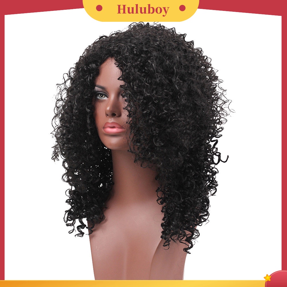 Wig Rambut Sintetis Model Panjang Keriting Afro Kinky Warna Hitam Untuk Wanita