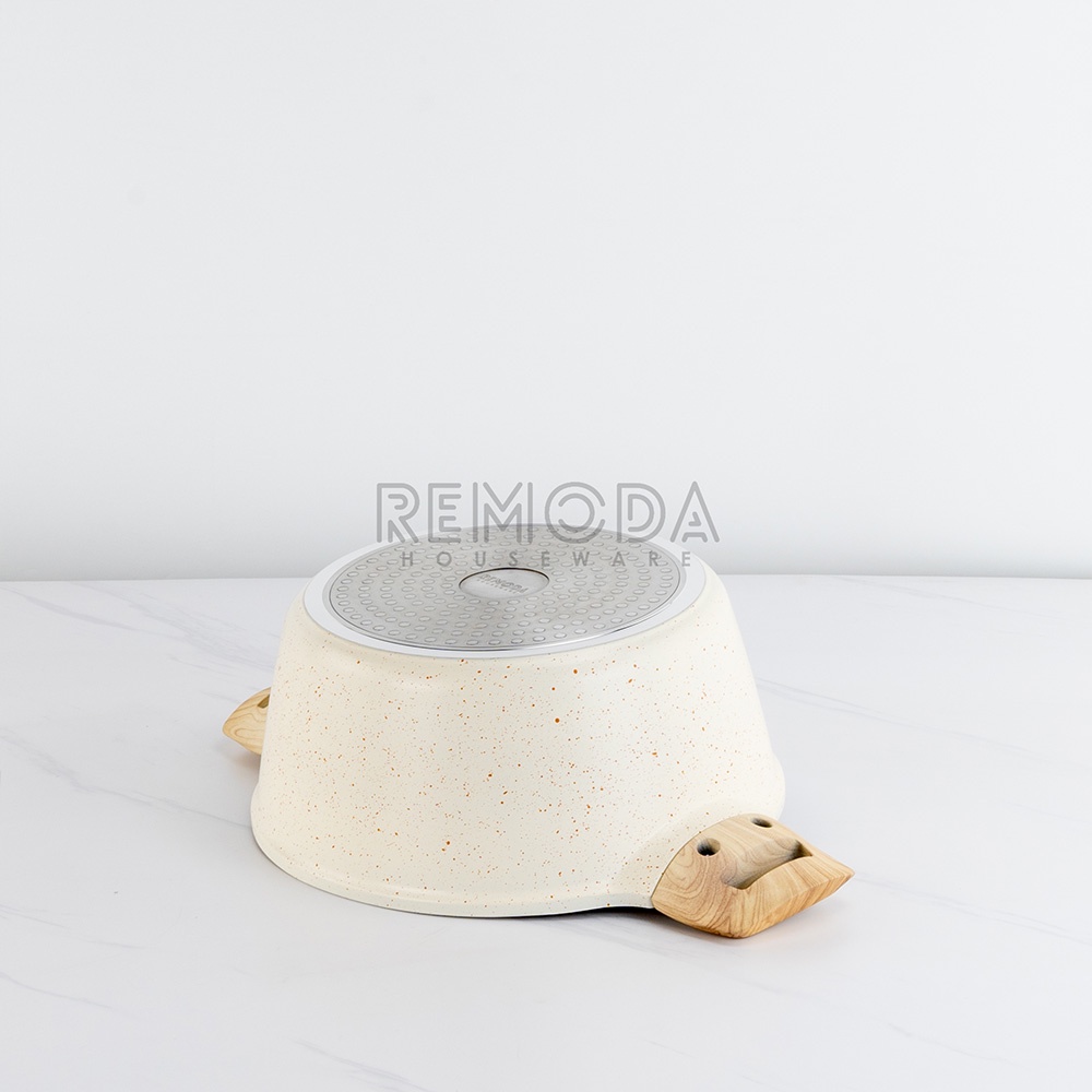 [Remoda] White Willow Casserole White Granite Anti Lengket Induksi Lengkap Dengan Tutup 24cm Warna cream