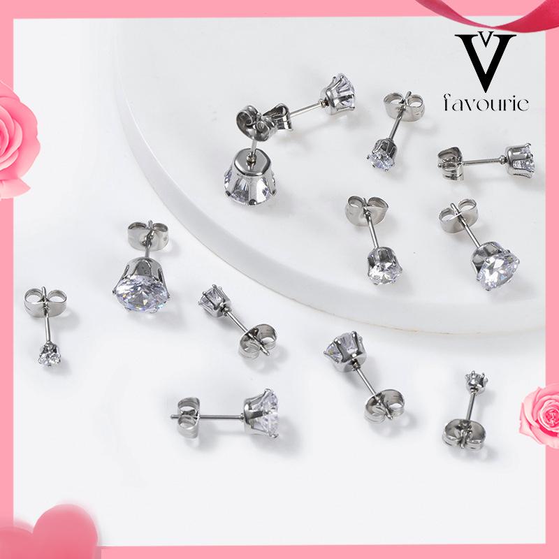 CODTitanium Steel Real Zircon Super Shiny Stud Earrings Diamond Stud Earrings Jewelry-FA