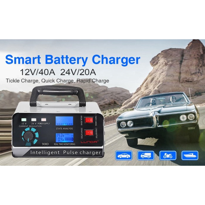 Charger Aki Mobil Motor 260W/400W 12V/24V 400Ah + LCD- AJ-618A-AJ-618D