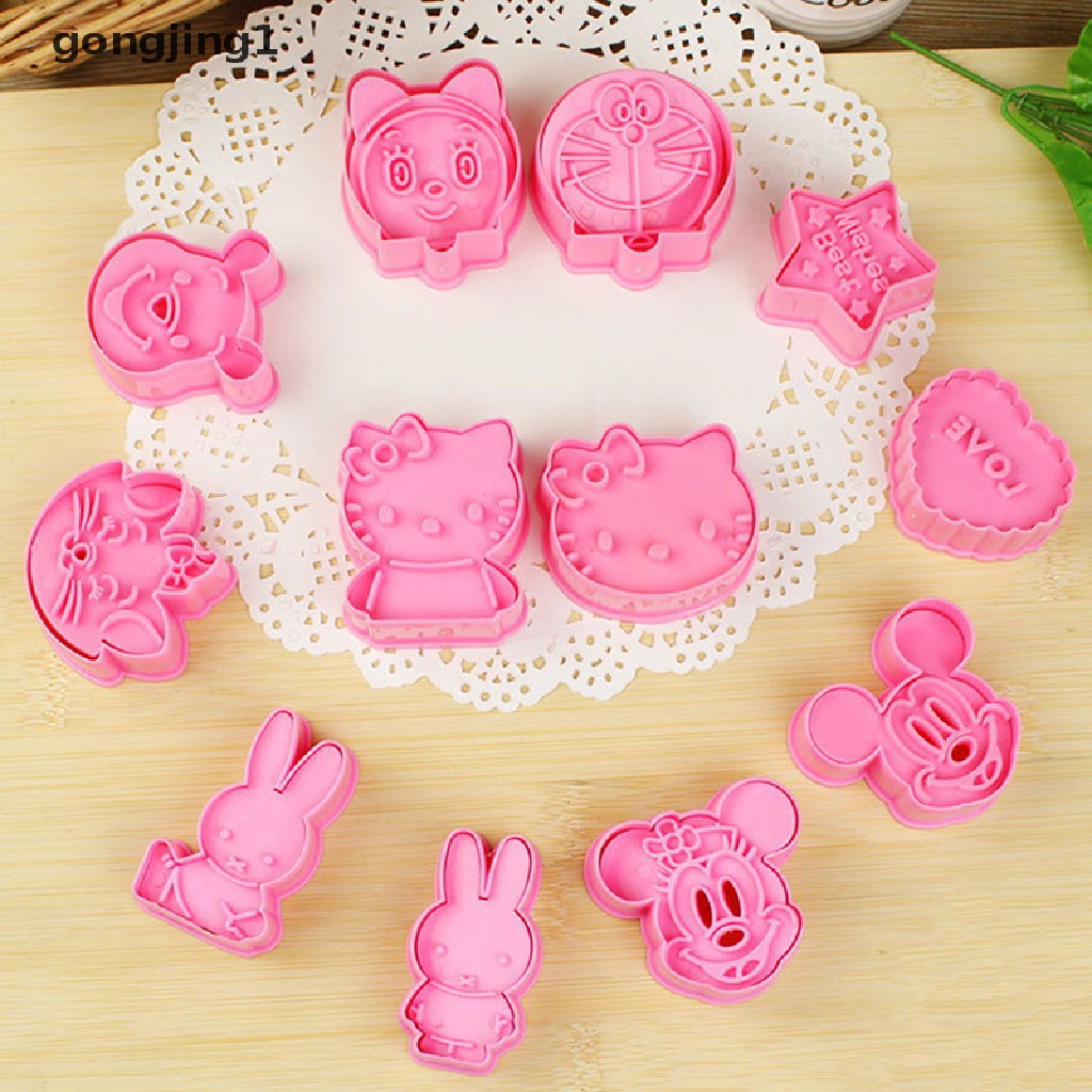 Ggg 1pasang Pemotong Kue Kering Plastik Lucu Kartun Pressable Biscuit Mold Cetakan Kue ID