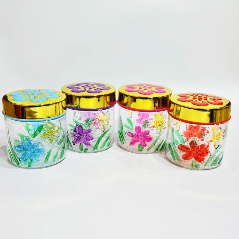 Toples Kaca Set Motif Bunga Snack Cantik / Toples Kue Kering Lebaran