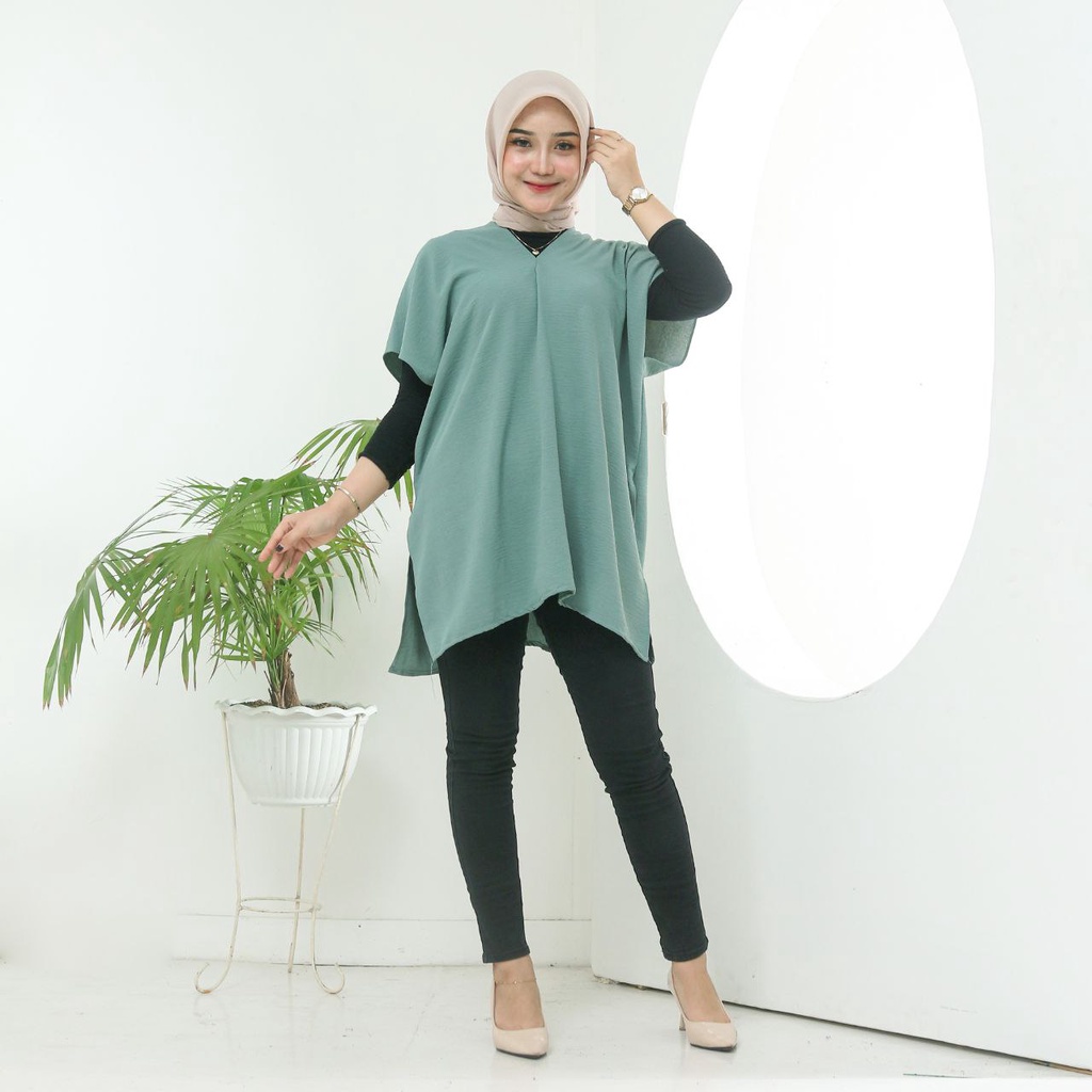 Outer Square Wanita Jumbo Crinkle Airflow Baju Atasan Cewek Lengan Pendek Baju Top Girls  Kekinian LD 122 cm