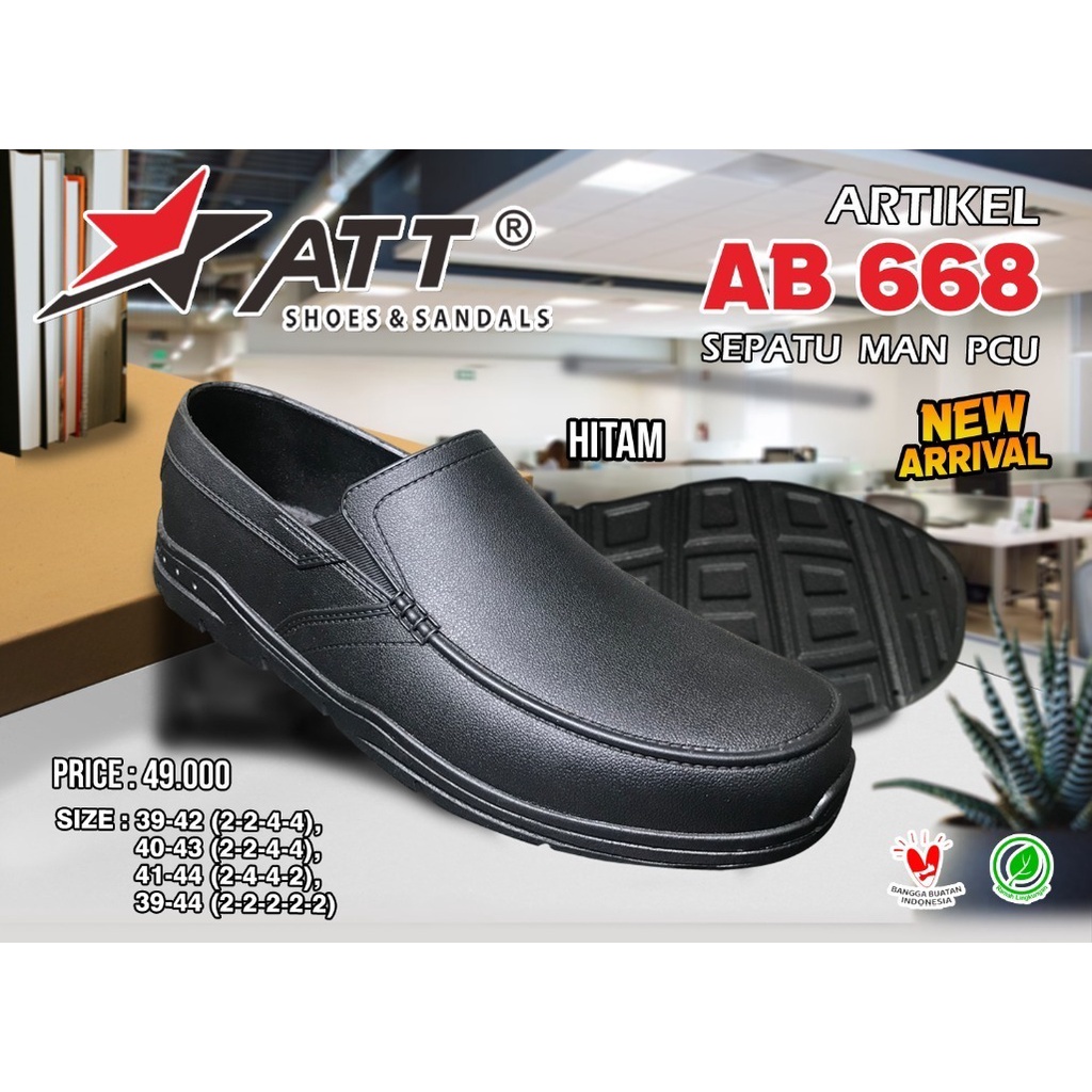 (COD) Sepatu Pantofel Hitam Karet Pria ATT AB 668