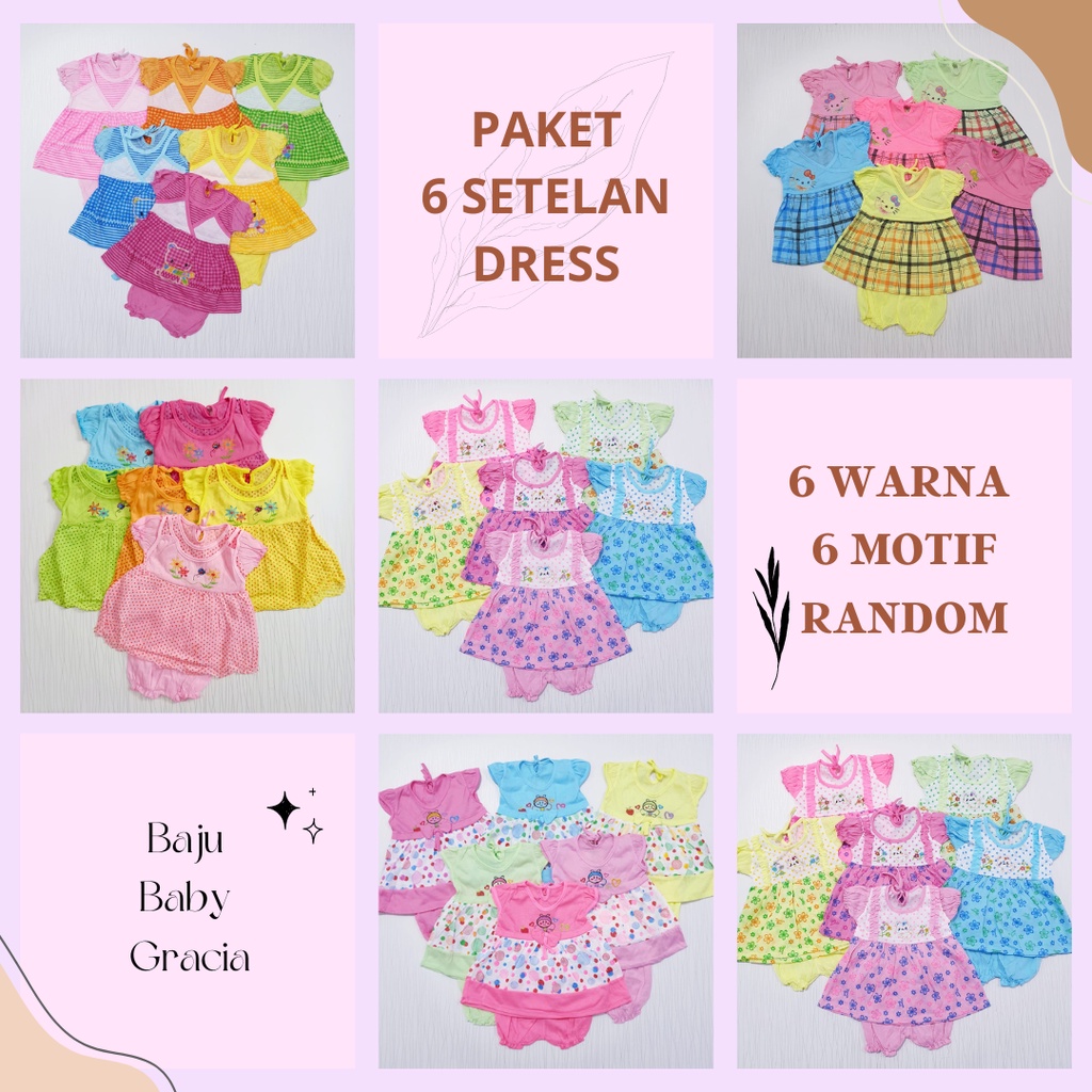 COD Paket 6 Pcs Dress Bayi Newborn / Set Pakaian Anak Baru Lahir  Baju Baby Gracia