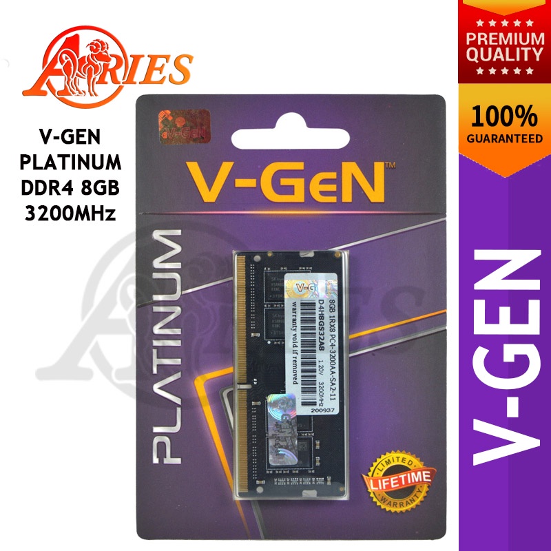 SODIMM RAM Laptop V-Gen Platinum DDR4 8GB PC-25600 Untuk Asus Acer Dell Hp Lenovo Toshiba