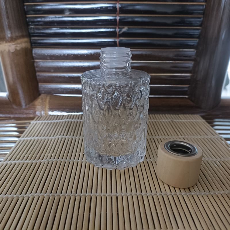 Botol reed diffuser 100ml Ukir tutup kayu round lid / botol diffuser