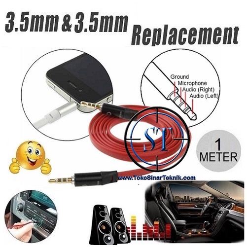 Kabel Audio Aux Jack 3.5mm Male to Male 3 Stripe 4 Line 4 Jalur Strip Gold Platted 1 Meter HiFi Noodle Design