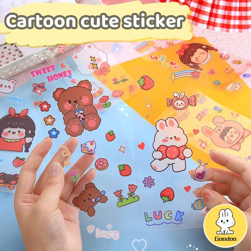 Kartun Lucu Stiker Buku Pegangan Bahan Stiker Dekorasi Transparan Gelas Air Alat Tulis -Doo