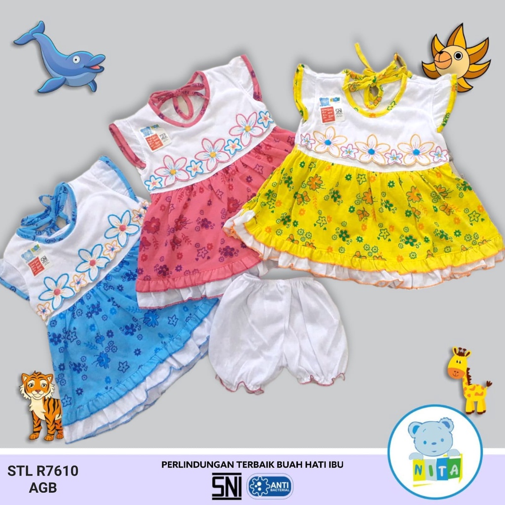 Nita MG Setelan Rok Bayi Perempuan Baby Tiga Bunga STL-R7610