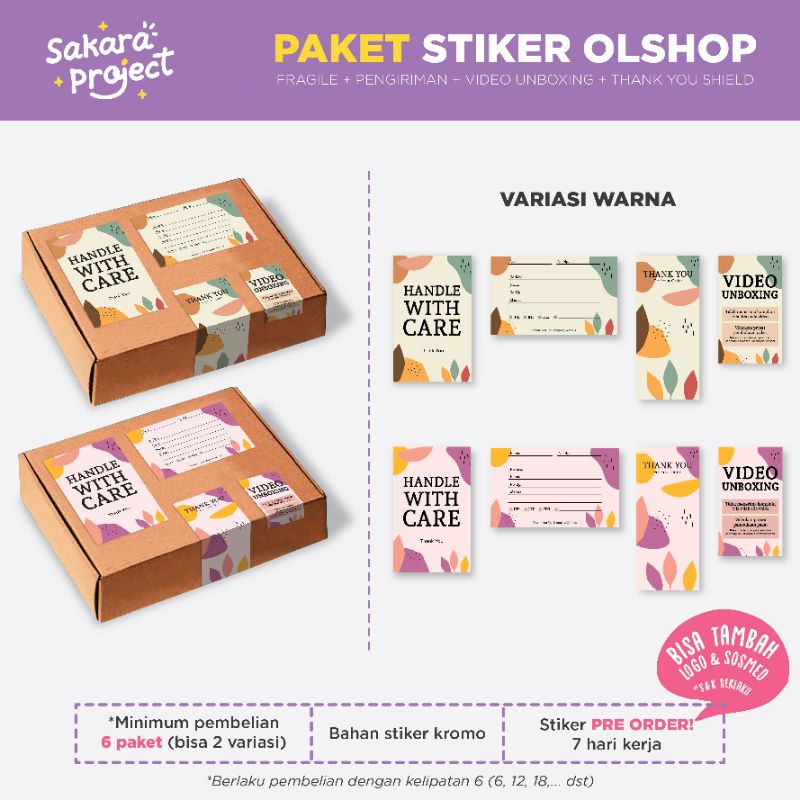 

Peket lengkap stiker label olshop, [15.000,- isi 6 paket] stiker label pengiriman + fragile + segel thank you + peringatan unboxing