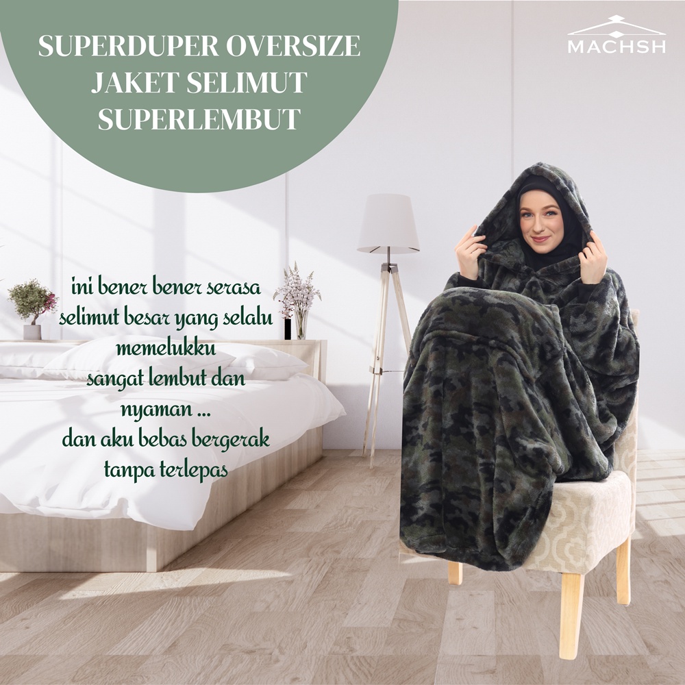 ARMY SUPER OVERSIZE FLUFFY JAKET SELIMUT WEARABLE BLANKET , Wearable Blanket, Jaket Selimut Oversize