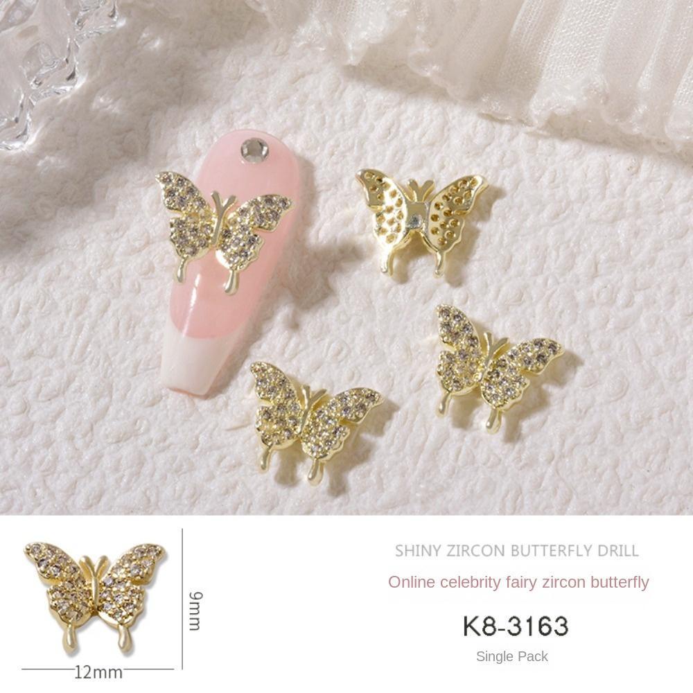 AUGUSTINA Augustina Hiasan Kuku Kupu-Kupu Wanita Pesona Kuku Emas Perak Korea Nail Art Manicure Aksesoris