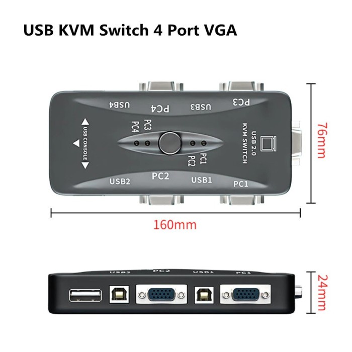 USB 2.0 KVM Switch 4 Port Share Keyboard VGA Mouse PC Switcher Printer