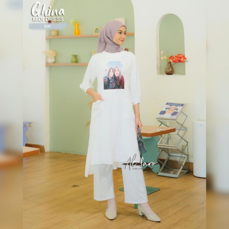 ghina midi al faro/gamis midi crincle terbaru