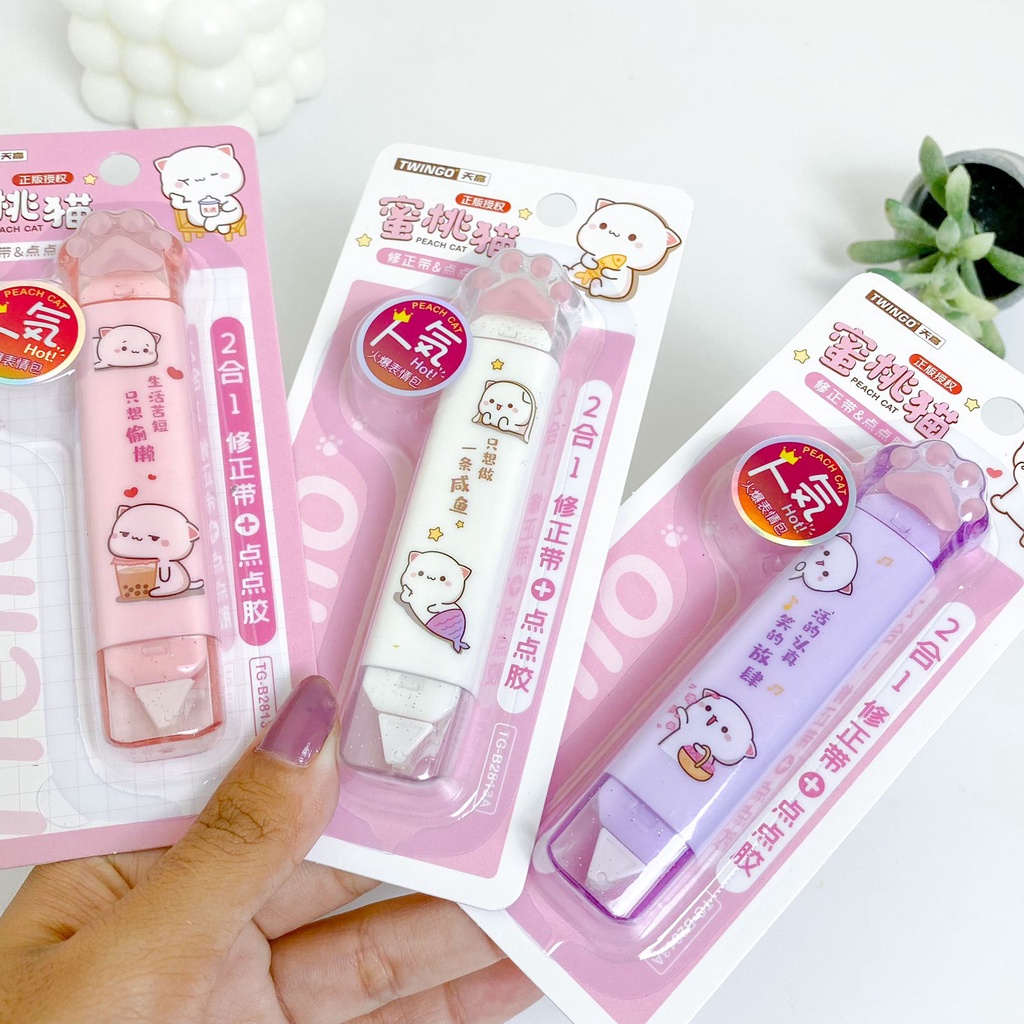 

TWINGO 2 IN 1 SET CORRECTION + GLUE TAPE CAKAR KUCING TG-B2813 A / TIP EX + GLUE TAPE SET 2 IN 1 PEACH CAT CUTE ANIMAL PAW