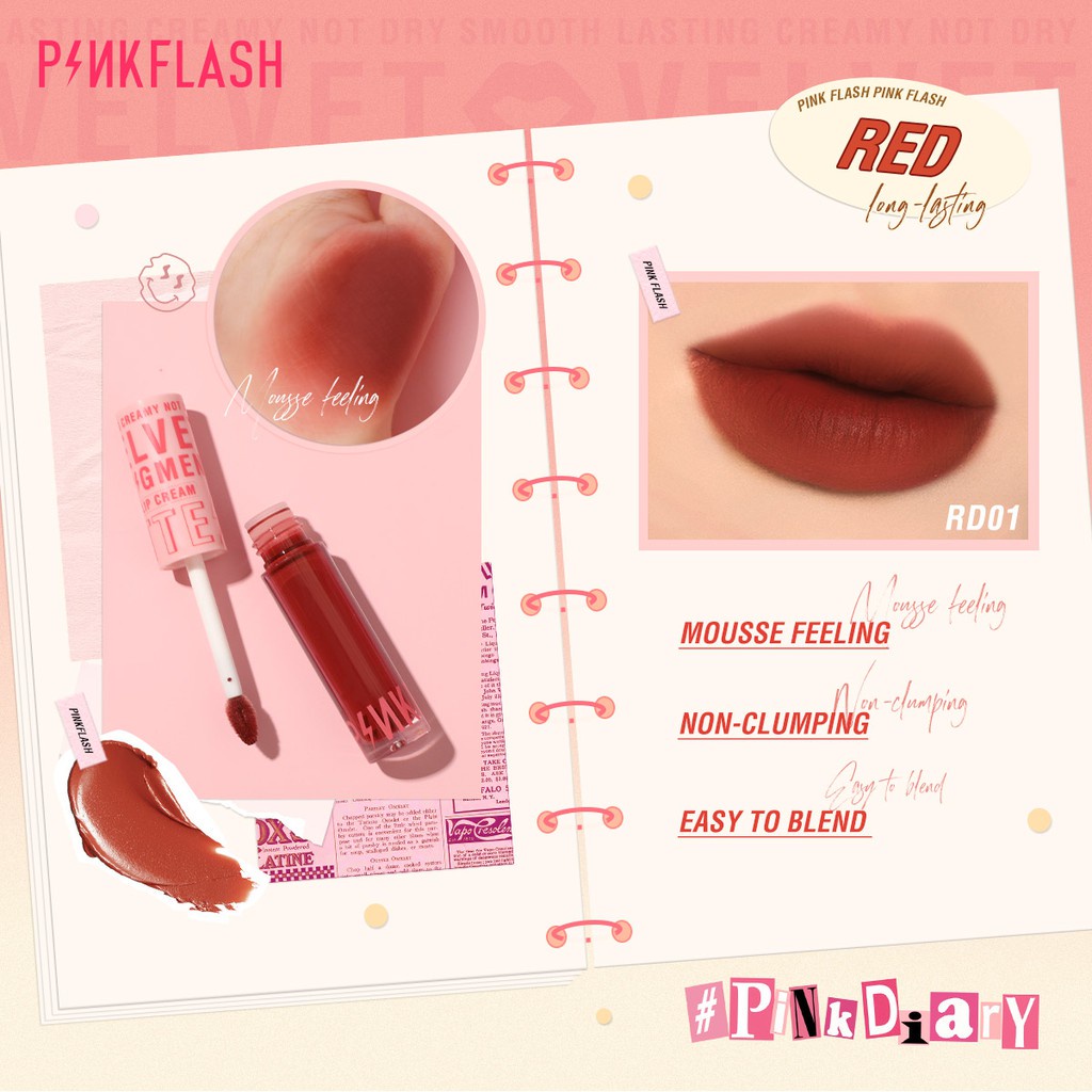 PINKFLASH Lipstik Madam Kosmetik PinkDiary Silky Velvet Matte Lipstick Lip Cream Smooth High Pigment Lasting NU02 Smooth