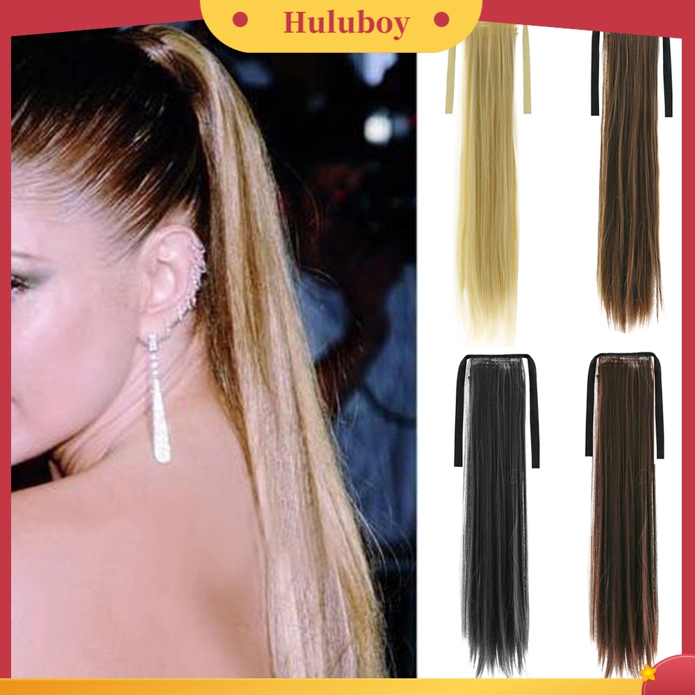 Wig Rambut Extension Ponytail Model Panjang Lurus Keriting Dengan Klip Pita
