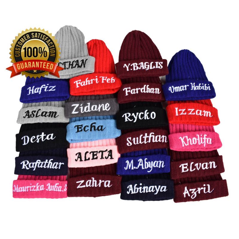 topi kupluk rajut bayi bordir nama