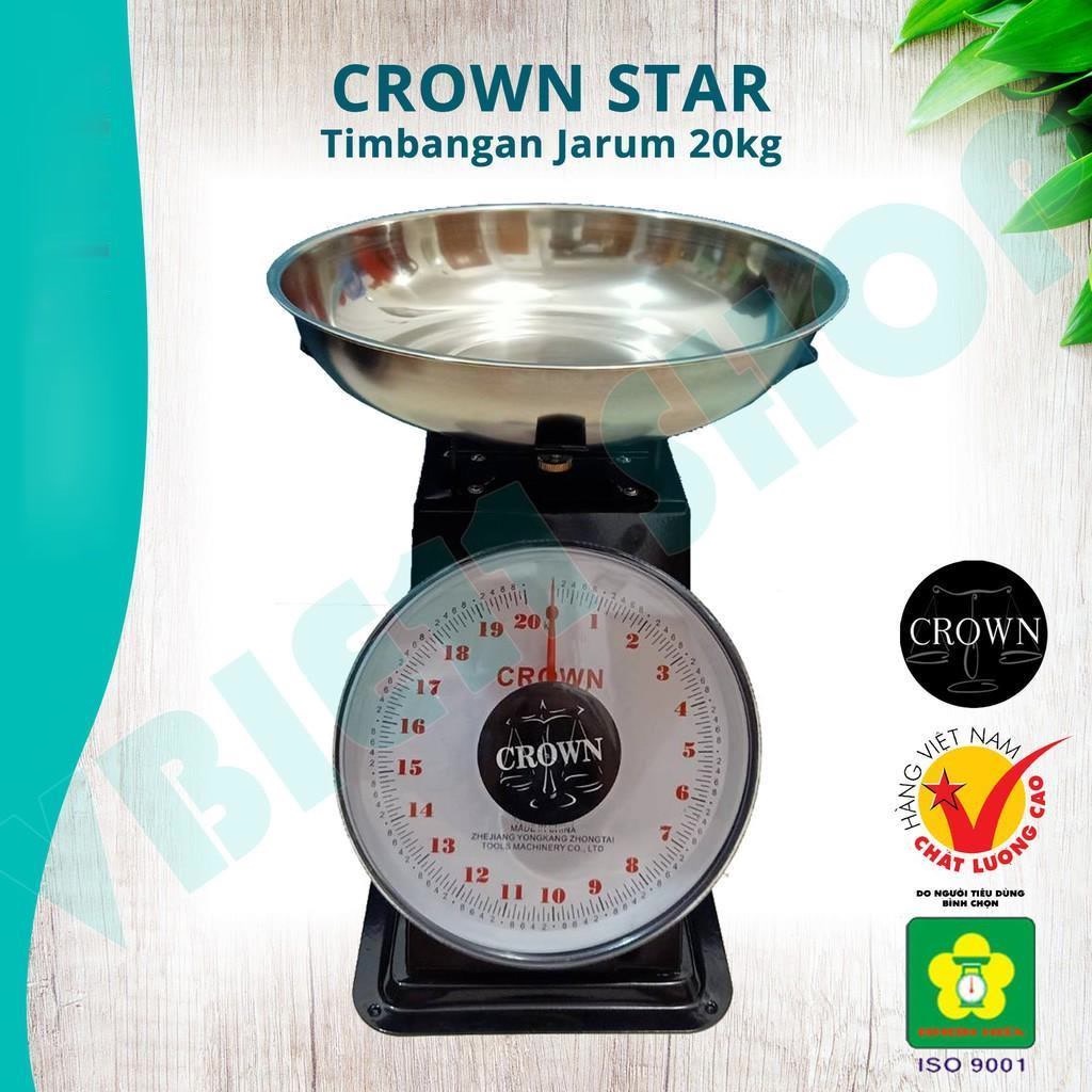 Timbangan CROWN 20kg Besi Stainless Jarum Analog Manual Duduk Sembako Telor Kue Tepung Buah Sayur Daging Ikan Barang Laundry Kargo