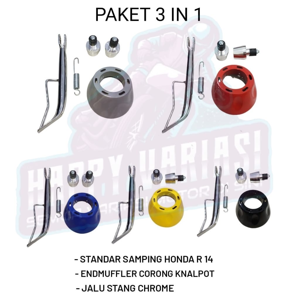 PAKET 3 IN 1 ENDMUFFLER CORONG KNALPOT TSUKIGI  + JALU STANG MODEL PCX CHROME + STANDAR SAMPING HOND