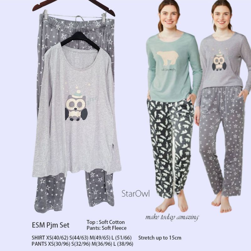 Baju Tidur E*smara Pajamas Set Top Soft Cotton &amp; Fleece