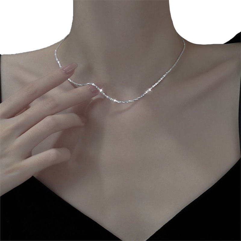 Populer Warna Silver Berkilau Klavikula Rantai Choker Kalung Kerah Untuk Wanita Perhiasan Halus Pesta Pernikahan Hadiah Ulang Tahun