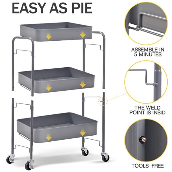 Rak Troli Serbaguna Rak Beroda Rak Dapur Stainless Rak Penyimpanan 3/4/5 Tingkat Rak Kamar Tidur Kamar Mandi Dengan Roda