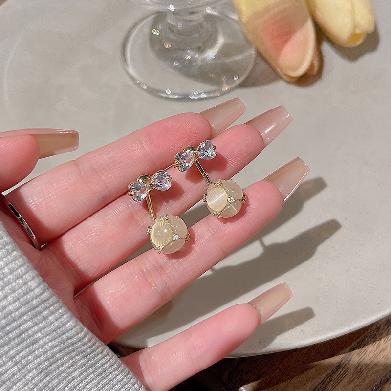 925jarum Perak Fashion Mata Kucing Anting Wanita Zirkon Busur Stud Earring