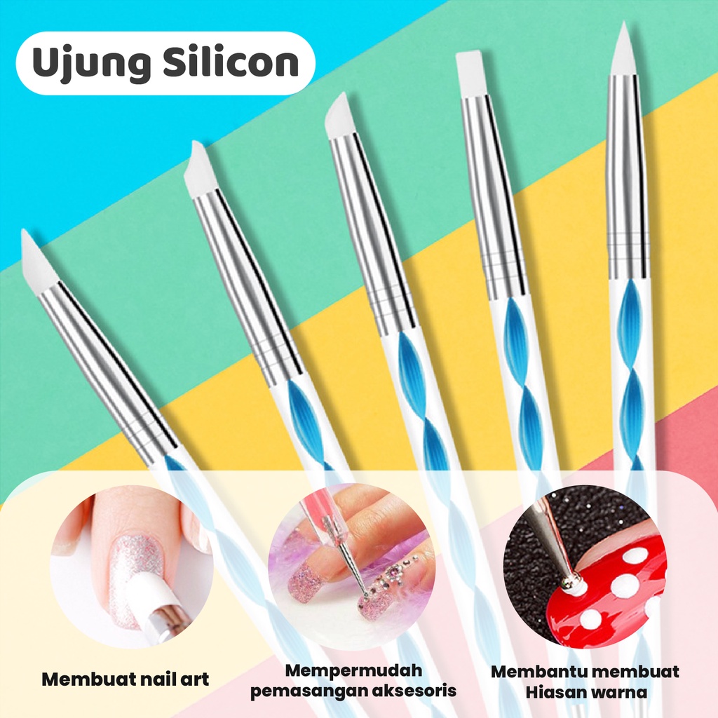 【 COD 】Set Brush Dotting Silikon Dua Sisi Untuk Nail Art/Dotting Silikon 2fungsi nail art tools