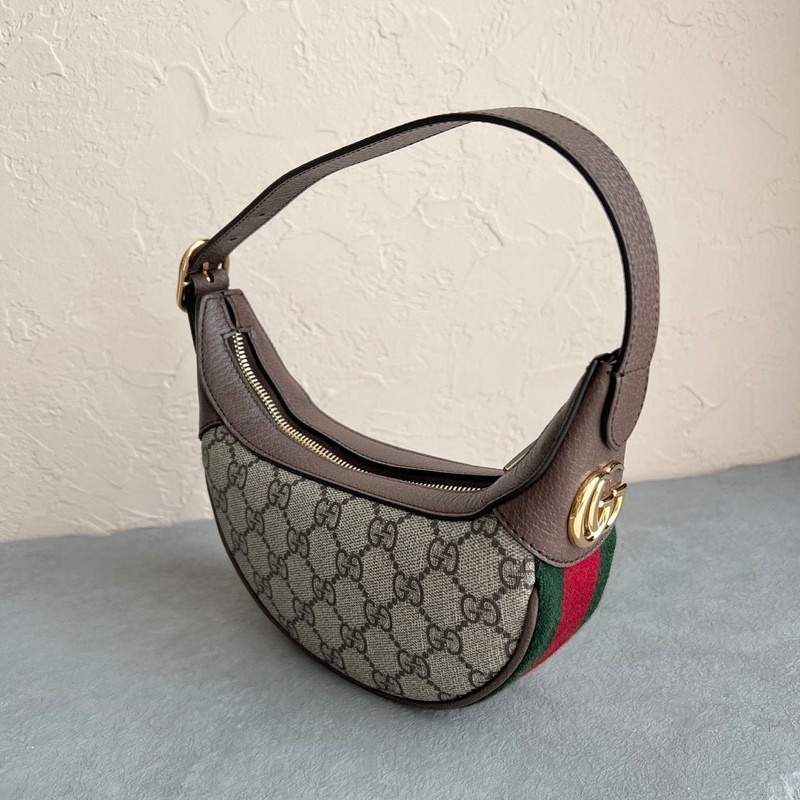 Gucci gg ophidia crescent-shaped bag in beige/ebony/brown