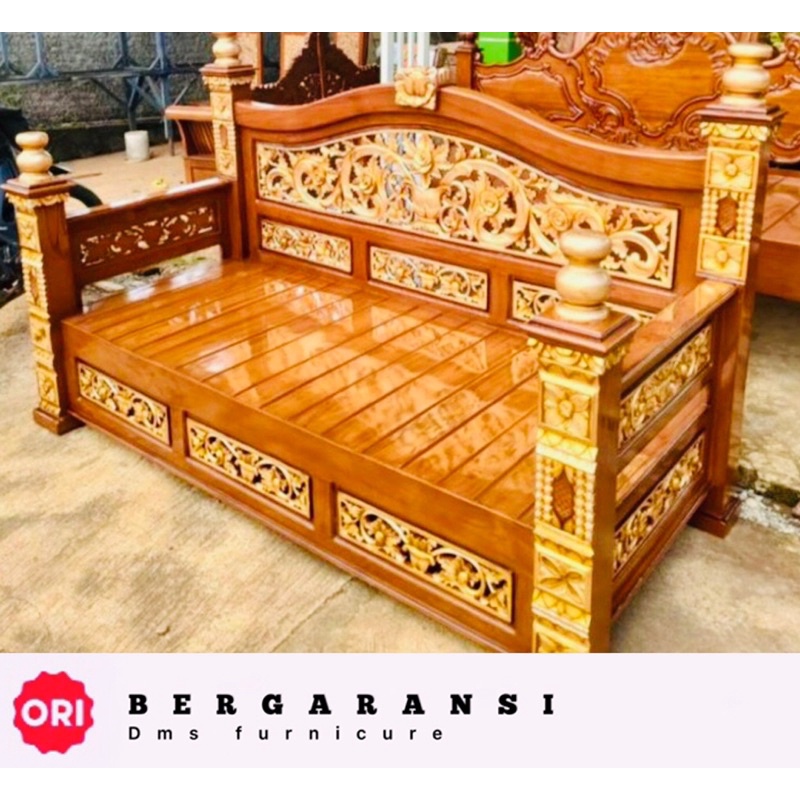 TERBARU KURSI BALE BALE PANJANG 200 CM x 80 CM UKIR JEPARA BAHAN JATI TUA